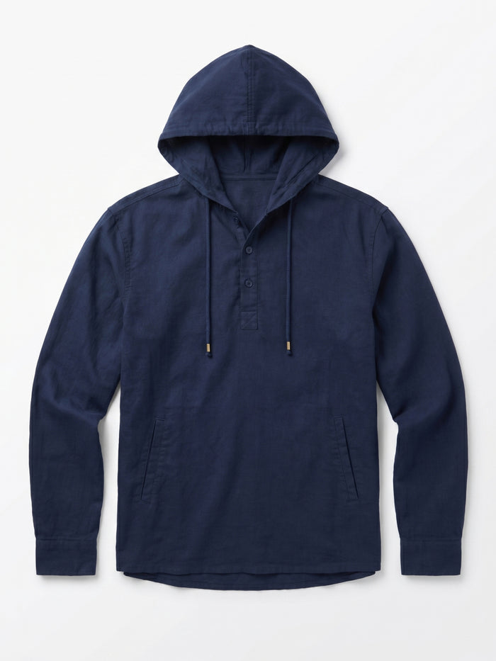 Men's Navy Linen Cotton Regular Fit Shirt