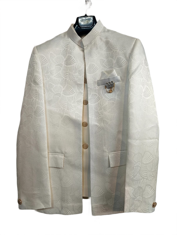 Men's Off-White Jacquard Jodhpuri Suit with Nehru Jacket