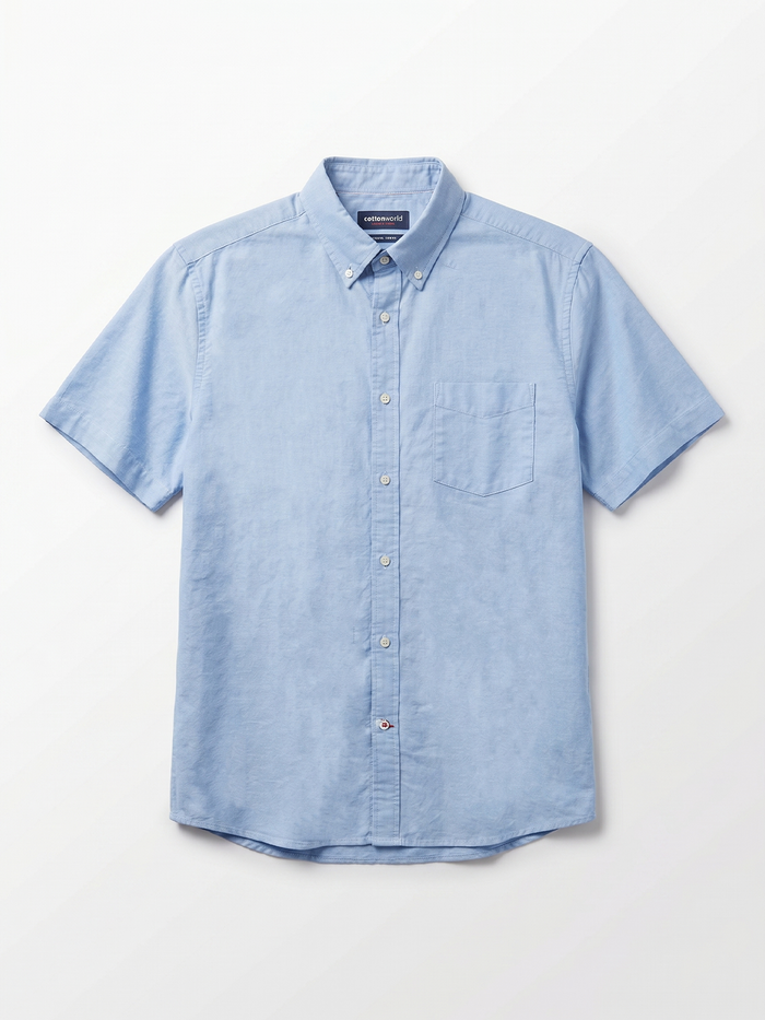 Men's Oxford 100% Cotton Regular Fit Half Sleeves Shirt Sky