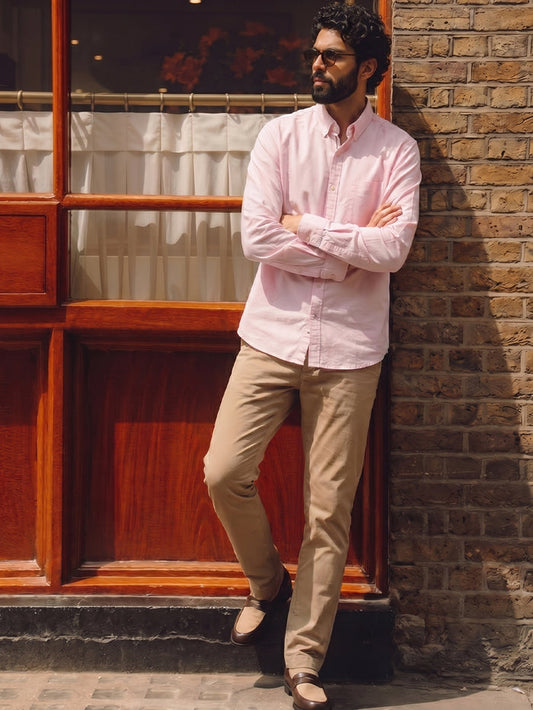 Men's Pink 100% Cotton Regular Fit Shirt