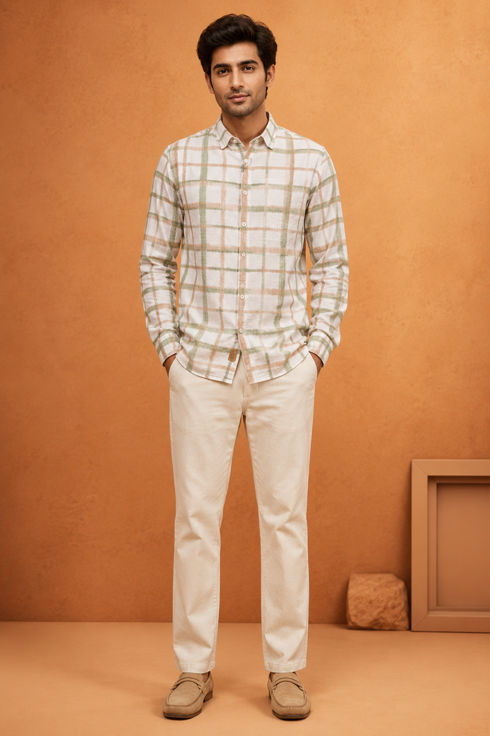 Men's Premium Pastel Check Linen Blend Casual Shirt