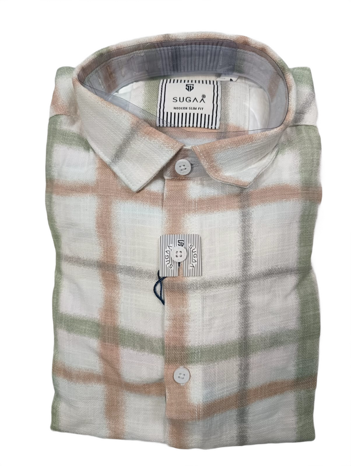 Men's Premium Pastel Check Linen Blend Casual Shirt