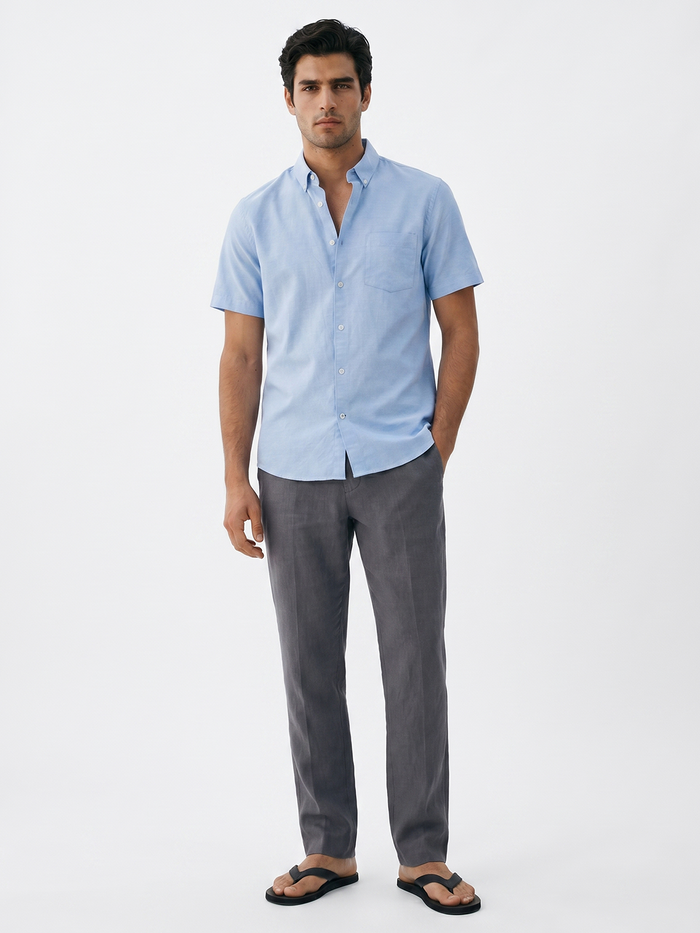 Men's Slate 100% Linen Regular Fit Pant