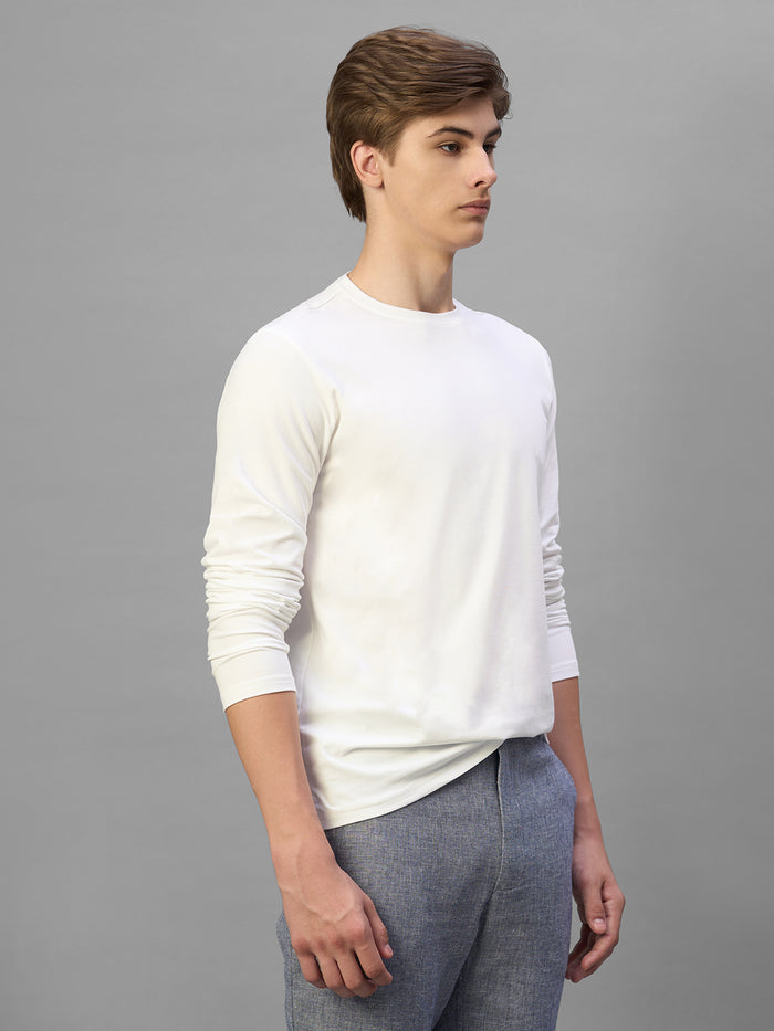 Men's White Cotton Bamboo Elastane Regular Fit Tshirt