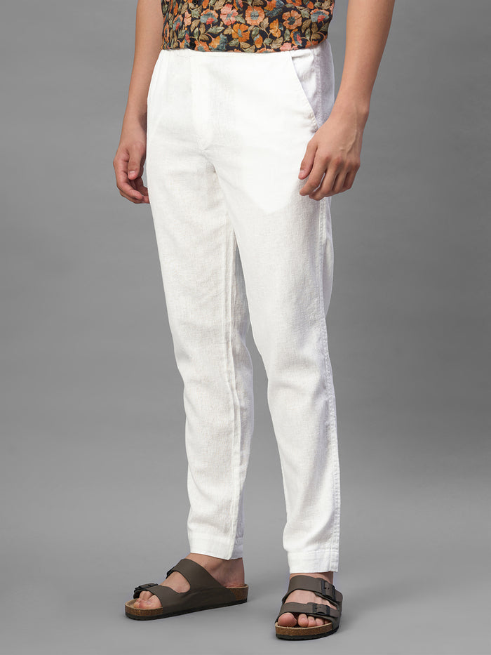 Men's White Cotton Linen Regular Fit Pant