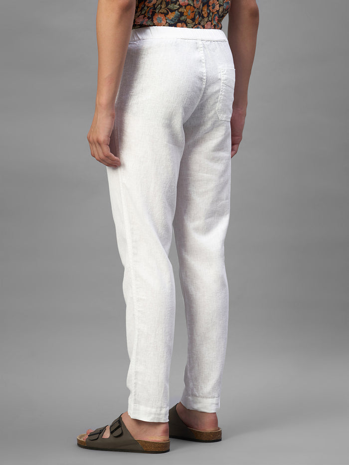 Men's White Cotton Linen Regular Fit Pant