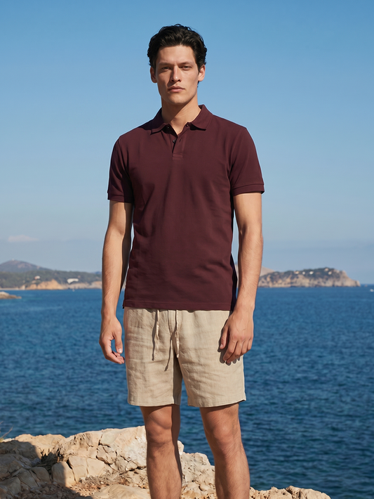 Men's Wine Cotton Elastane Slim Fit Tshirt