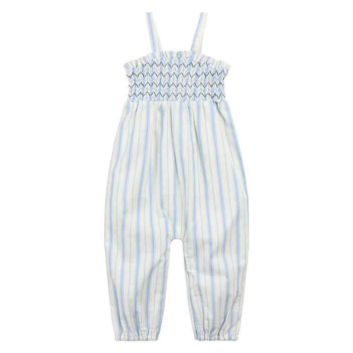 Miles the Label Smocked Romper in Chambray Stripe