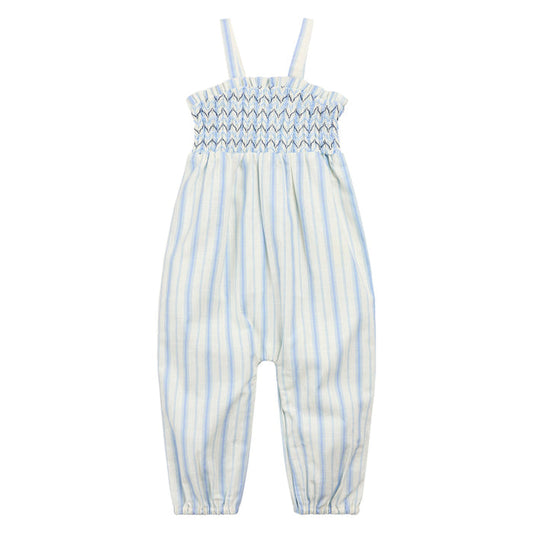 Miles the Label Smocked Romper in Chambray Stripe