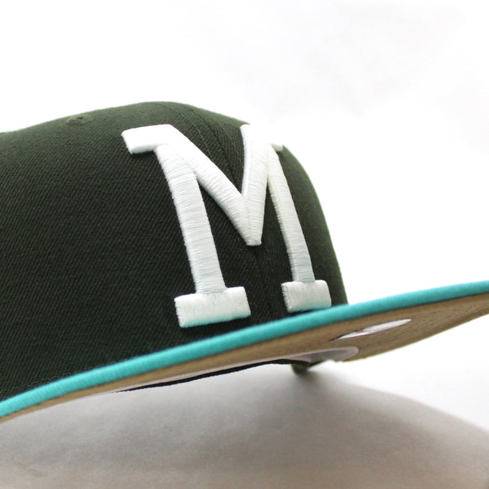 Milwaukee Braves 1957 WORLD SERIES New Era 59Fifty Fitted Hat (Menthol Pack Dark Seaweed Teal Khaki Under Brim)