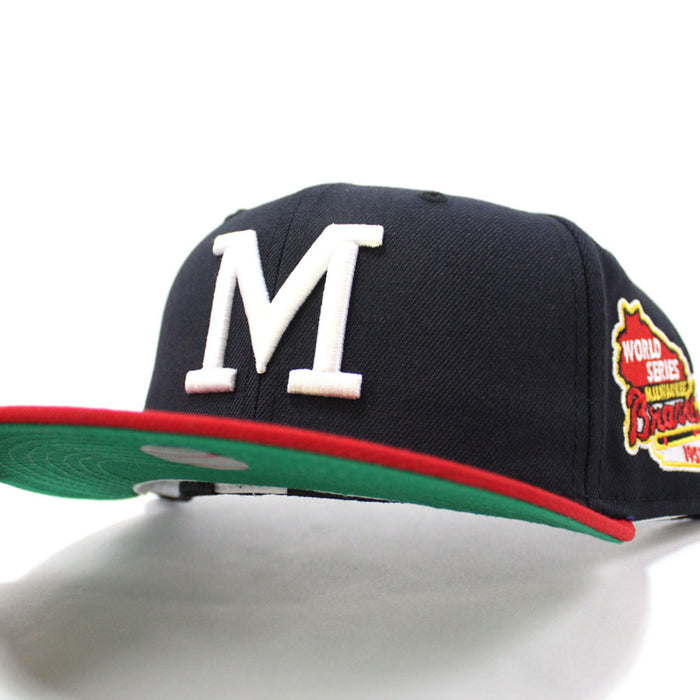 Milwaukee Braves 1957 WORLD SERIES New Era 59Fifty Fitted Hat (RETRO GREEN UNDER BRIM)