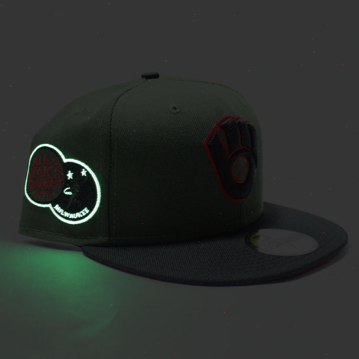 Milwaukee Brewers 1975 All-Star Game New Era 59Fifty Fitted Hat (Glow in the Dark Patch Dark Green Orange Under Brim)