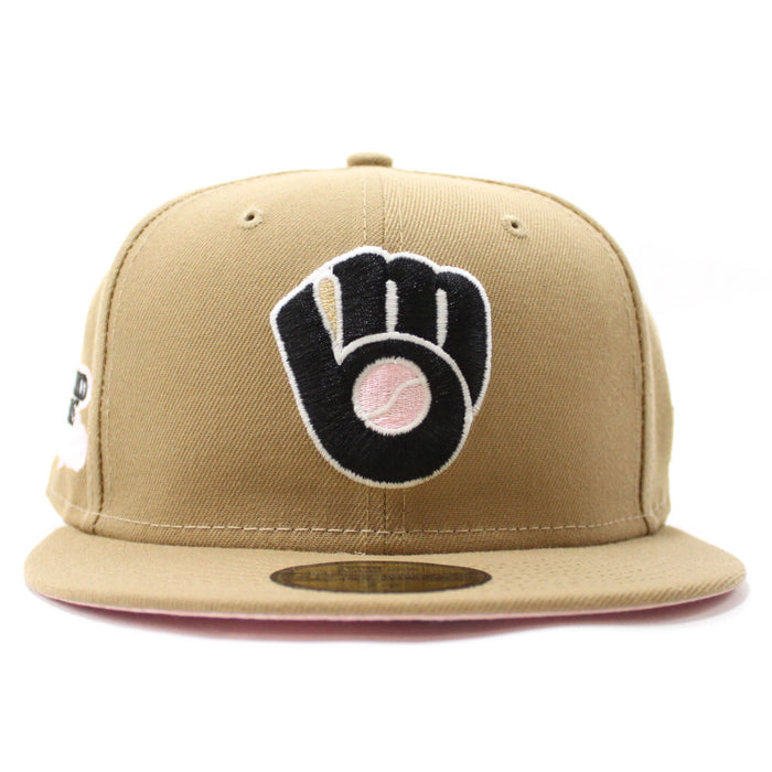Milwaukee Brewers 1982 World Series New Era 59Fifty Fitted Hat (Glow in the Dark Khaki Pink Under Brim)