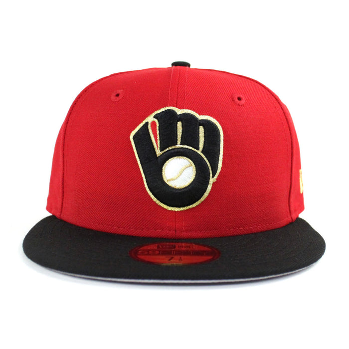 Milwaukee Brewers New Era 59Fifty Fitted Hat (Red Black Gold Gray Under Brim)