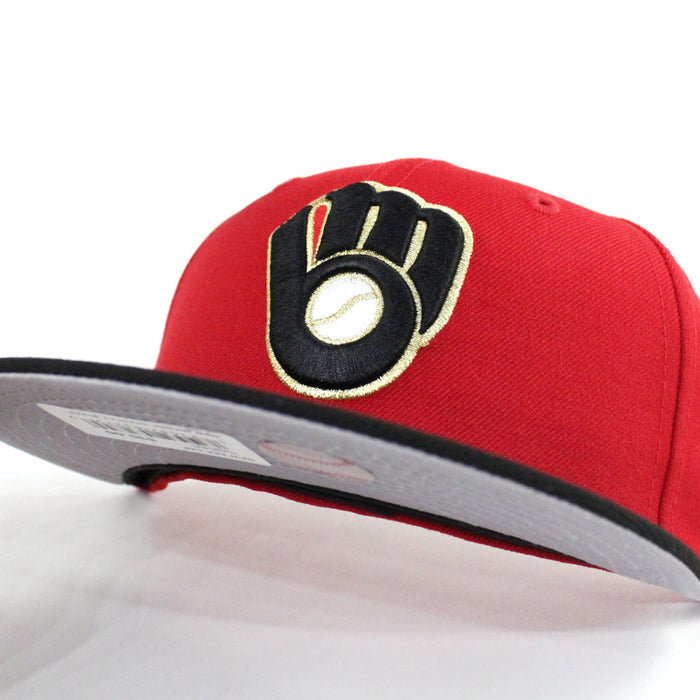 Milwaukee Brewers New Era 59Fifty Fitted Hat (Red Black Gold Gray Under Brim)