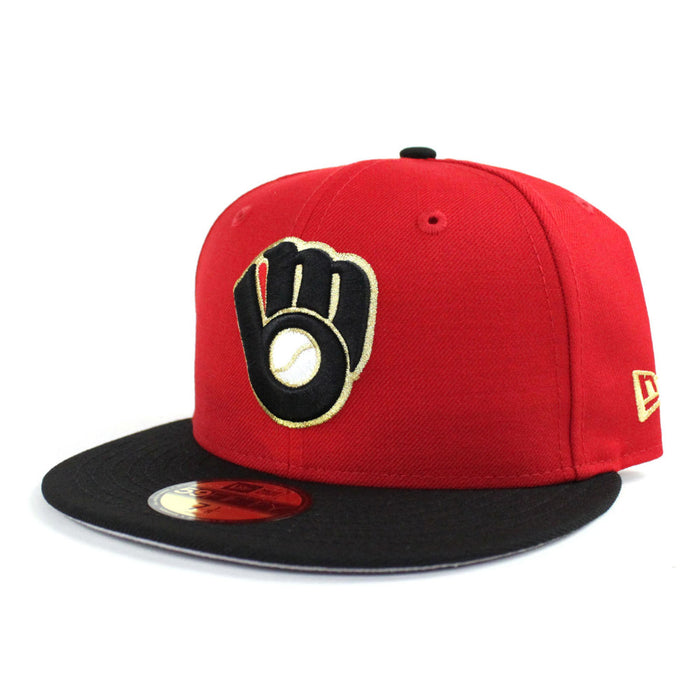 Milwaukee Brewers New Era 59Fifty Fitted Hat (Red Black Gold Gray Under Brim)