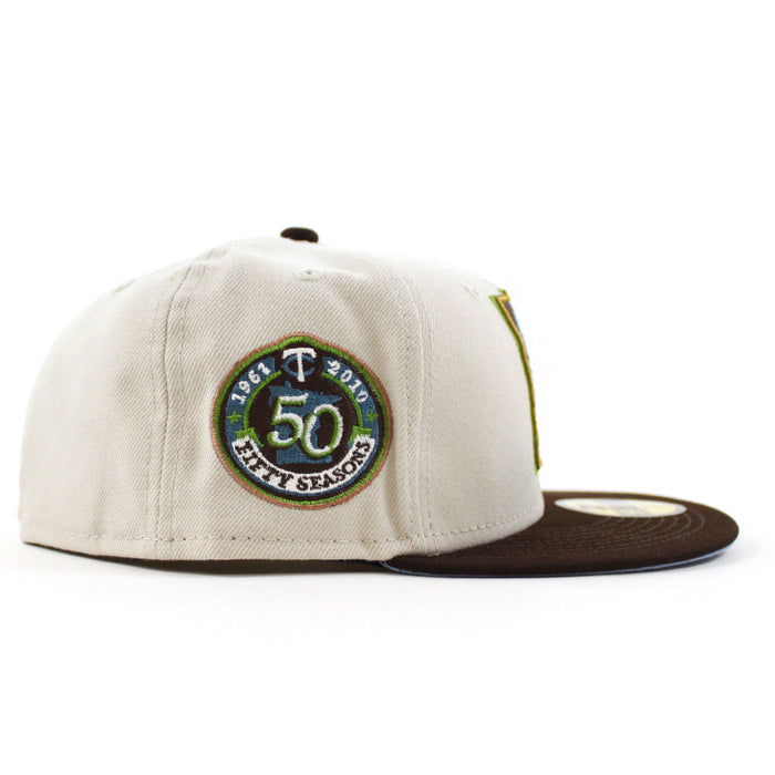 Minnesota Twins FIFTY SEASONS New Era 59Fifty Fitted Hat (STONE BURNT WOOD BIRDSEYE BLUE Under Brim)