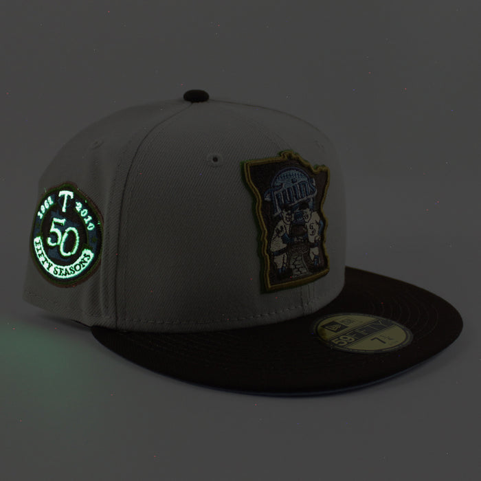 Minnesota Twins FIFTY SEASONS New Era 59Fifty Fitted Hat (STONE BURNT WOOD BIRDSEYE BLUE Under Brim)