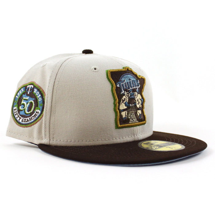 Minnesota Twins FIFTY SEASONS New Era 59Fifty Fitted Hat (STONE BURNT WOOD BIRDSEYE BLUE Under Brim)