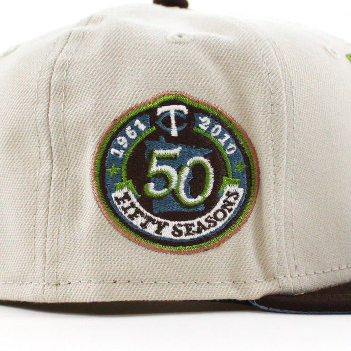 Minnesota Twins FIFTY SEASONS New Era 59Fifty Fitted Hat (STONE BURNT WOOD BIRDSEYE BLUE Under Brim)