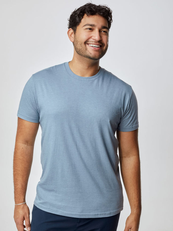 Matheus is 6', 210LBS and wears a size XL # Blue Tee - Mixed Tee Anniversary 5-pack | Fresh Clean Threads