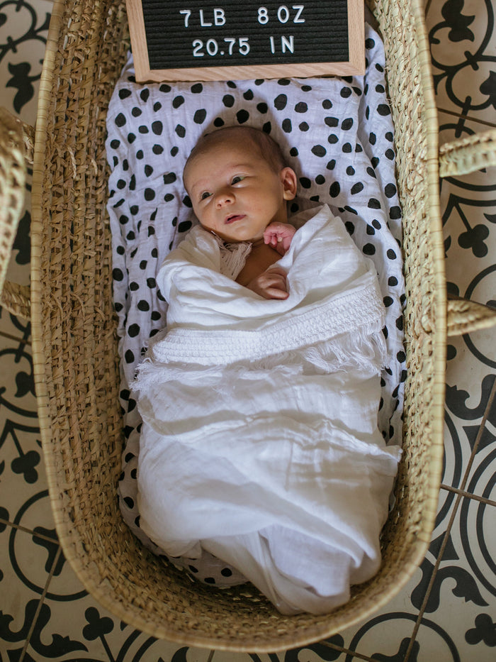 Modern Burlap Organic Cotton Muslin White Fringe Swaddle