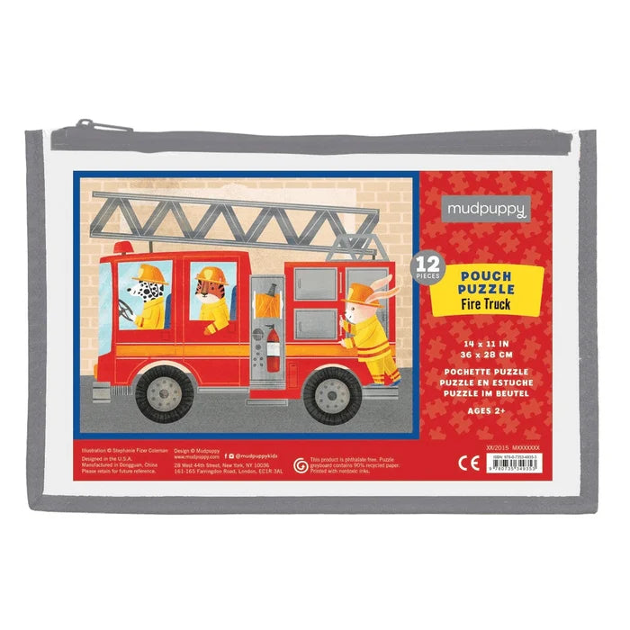 Mudpuppy Fire Truck 12-Piece Pouch Puzzle
