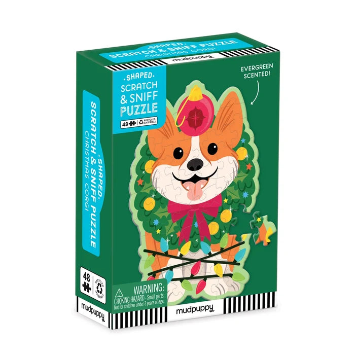Mudpuppy Scratch & Sniff 48 Piece Mini Puzzle: Christmas Corgi
