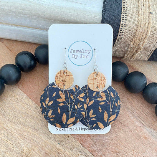Navy Willow Cork Dangle Earrings