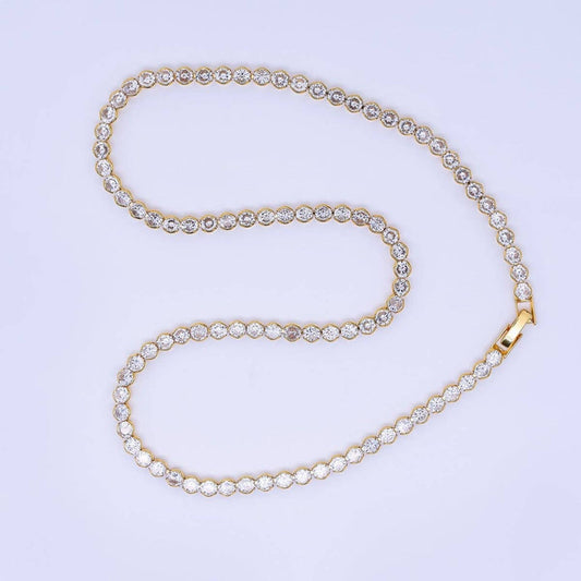 Necklace 18 inch-24K Gold Filled Round Clear CZ Bezel Tennis