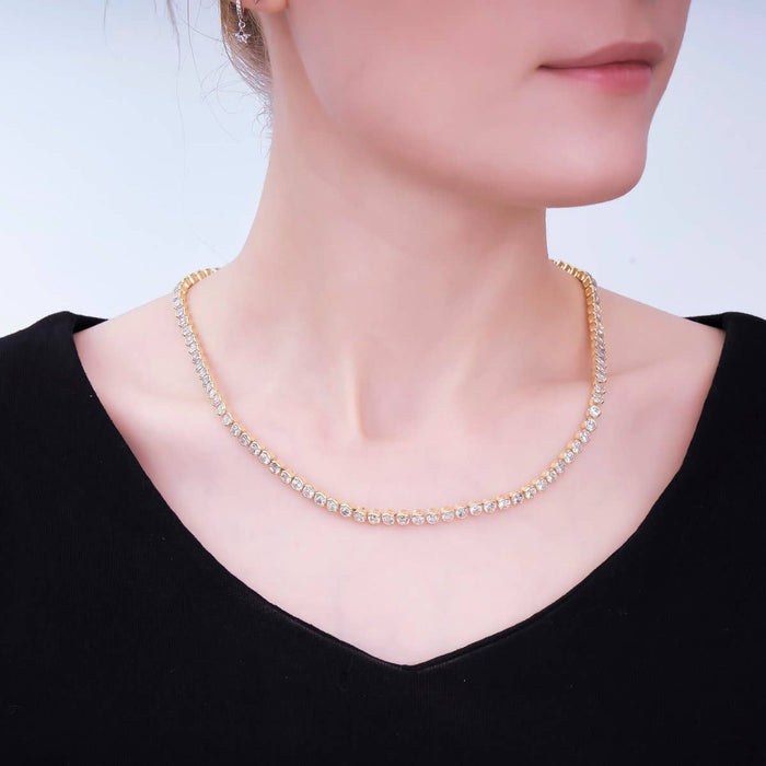 Necklace 18 inch-24K Gold Filled Round Clear CZ Bezel Tennis