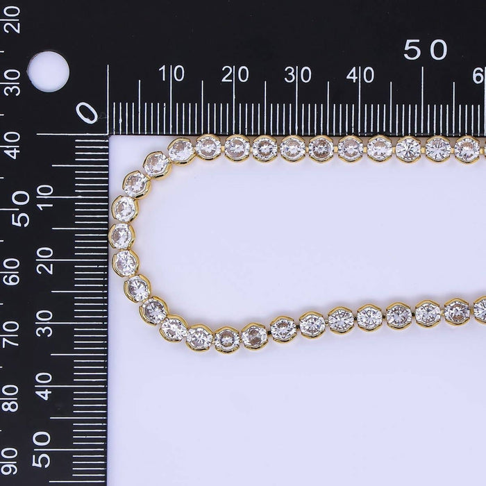 Necklace 18 inch-24K Gold Filled Round Clear CZ Bezel Tennis