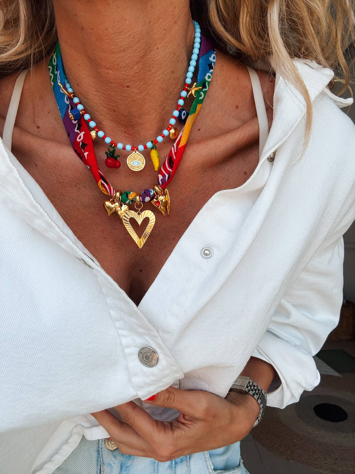 Necklace-Rainbow scarf combined with fruit charm