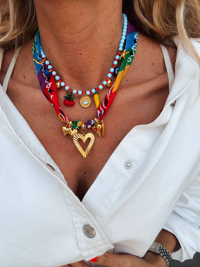 Necklace-Rainbow scarf combined with fruit charm