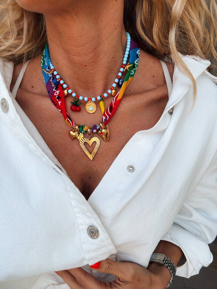 Necklace-Rainbow scarf combined with fruit charm
