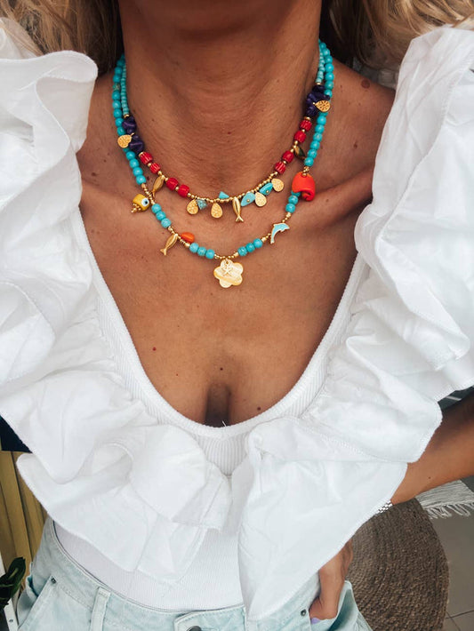 Necklace-Turquoise semiprecious beaded summer style
