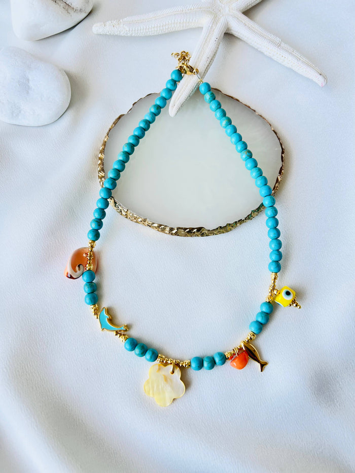 Necklace-Turquoise semiprecious beaded summer style