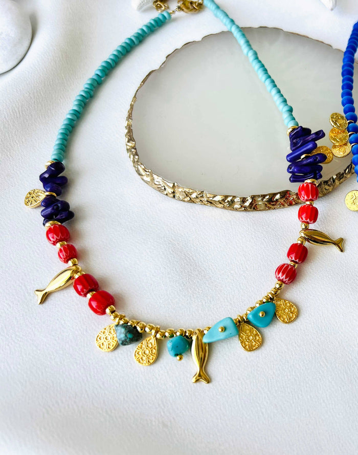 Necklace-Turquoise semiprecious beaded summer style