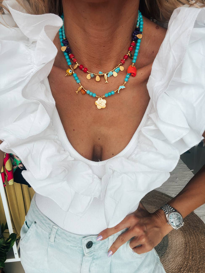 Necklace-Turquoise semiprecious beaded summer style