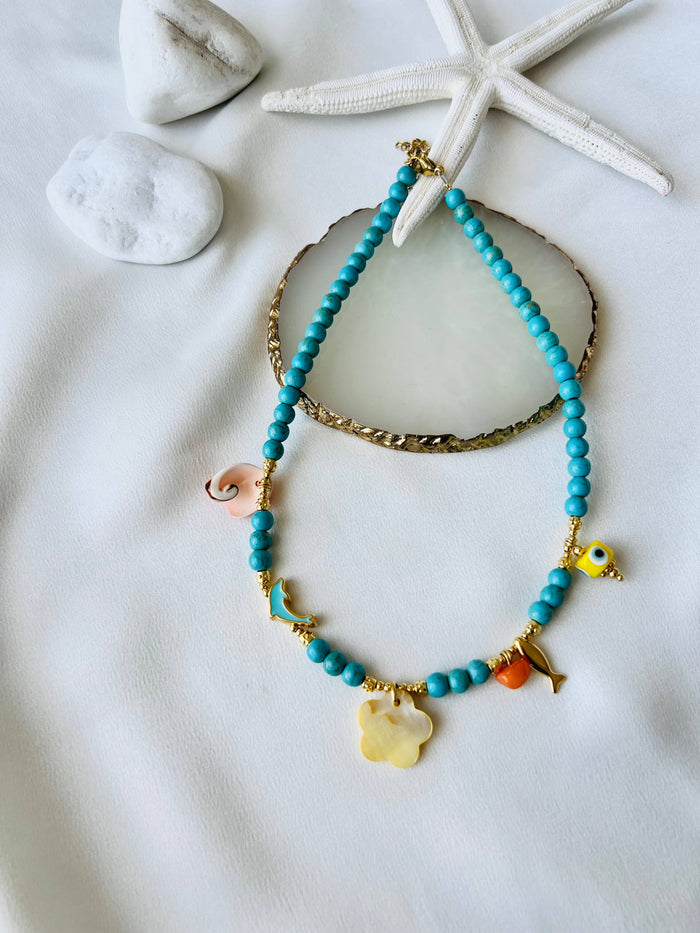 Necklace-Turquoise semiprecious beaded summer style