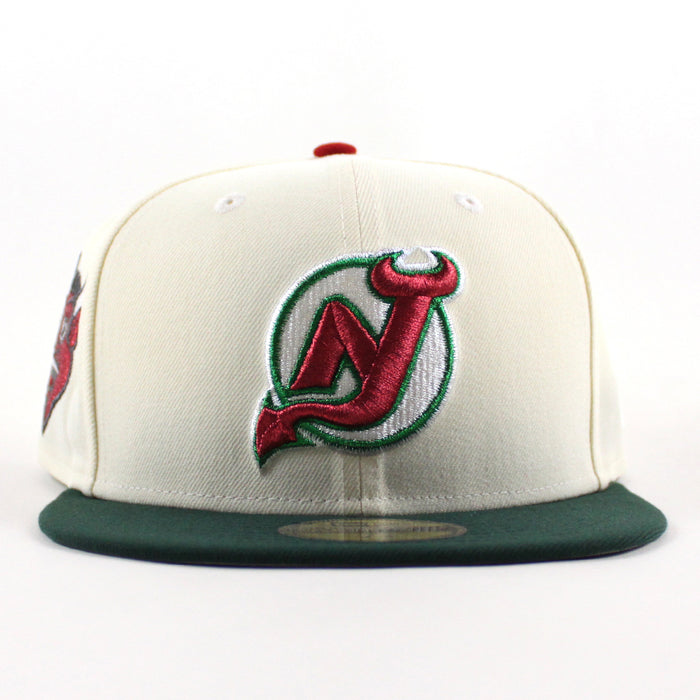 New Jersey Devils Devil Patch New Era 59Fifty Fitted Hat (Chrome White Dark Green Gray Under Brim)