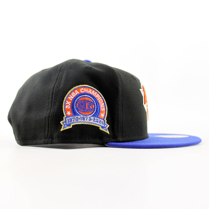 New York Knicks Champions Patch New Era 9Fifty Snapback Hat (Black Royal Blue Gray Under Brim)