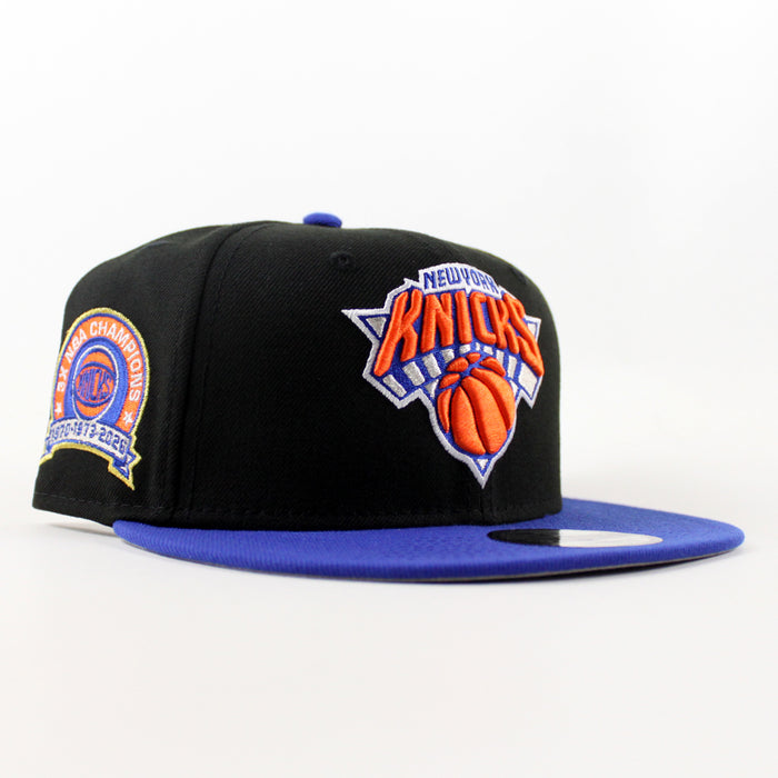 New York Knicks Champions Patch New Era 9Fifty Snapback Hat (Black Royal Blue Gray Under Brim)
