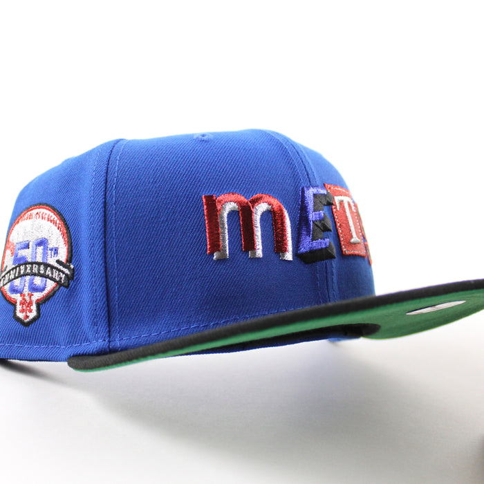 New York Mets 50TH Anniversary New Era 59Fifty Fitted Hat (Azure Blue Black Green Under Brim)