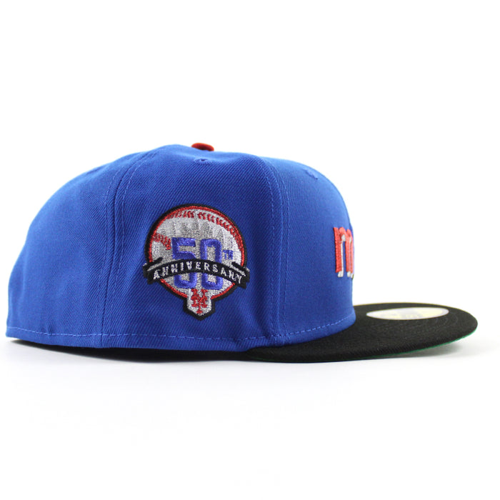 New York Mets 50TH Anniversary New Era 59Fifty Fitted Hat (Azure Blue Black Green Under Brim)
