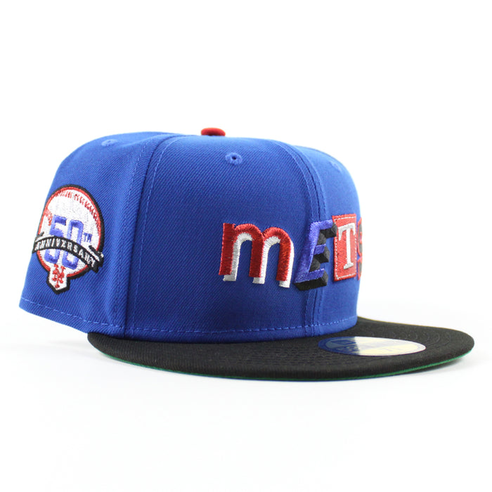 New York Mets 50TH Anniversary New Era 59Fifty Fitted Hat (Azure Blue Black Green Under Brim)