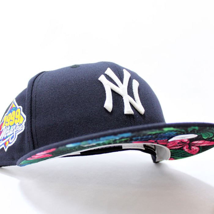 New York Yankees 1999 World Series New Era 59Fifty Fitted Hat (Glow in the Dark Logo Navy Dark Floral Under Brim)