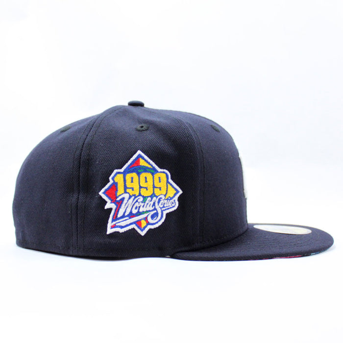 New York Yankees 1999 World Series New Era 59Fifty Fitted Hat (Glow in the Dark Logo Navy Dark Floral Under Brim)
