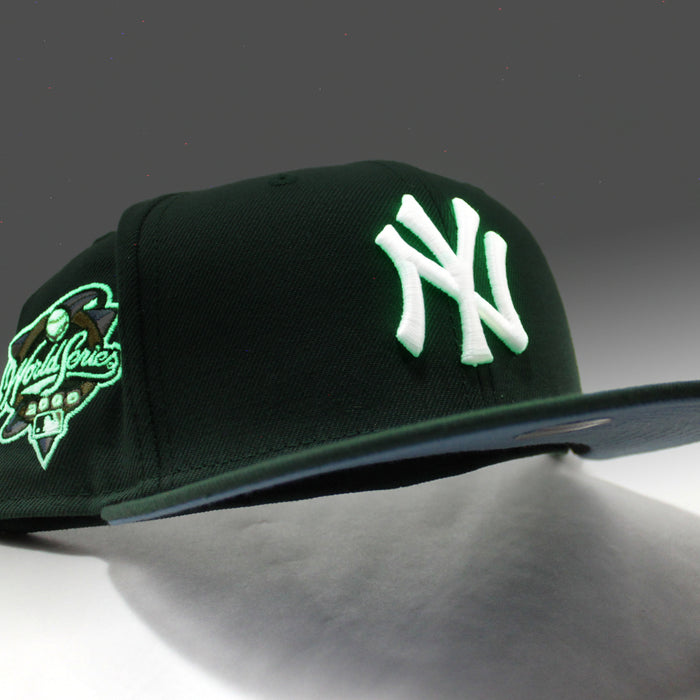 New York Yankees 2000 World Series Side Patch New Era 59Fifty Fitted Hat (GITD Mountain Green Sky Blue Under Brim)