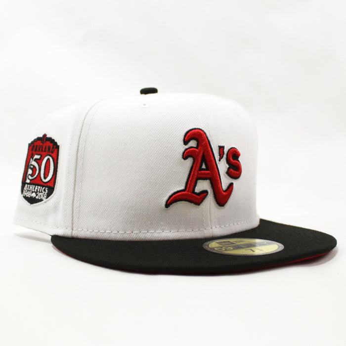 Oakland Athletics 50TH ANNIVERSARY New Era 59Fifty Fitted Hat (GITD White Black Visor Red Under Brim)